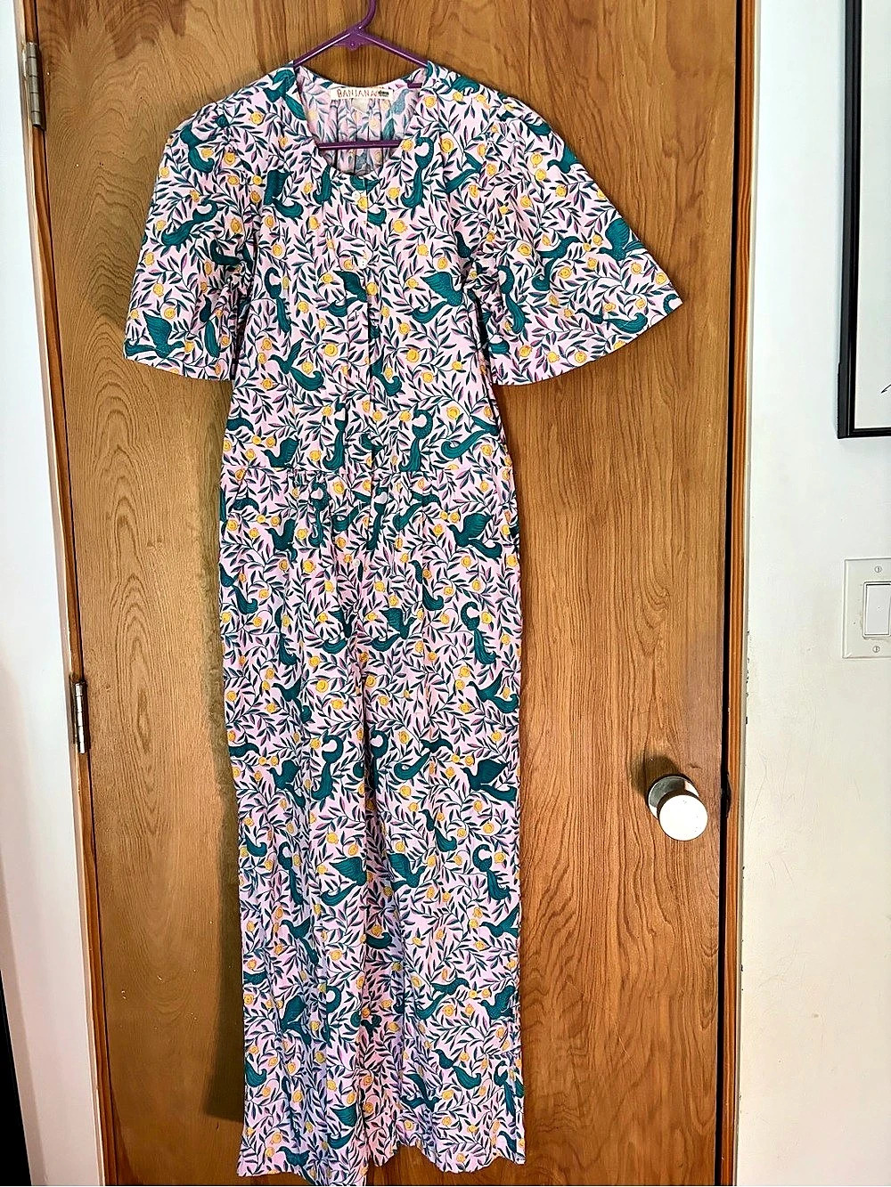 BANJANAN Aileen Floral Wide Leg Jumpsuit in Pink & Green Size XS